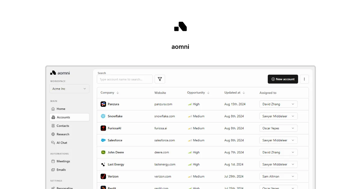 Aomni Agent's User Interface